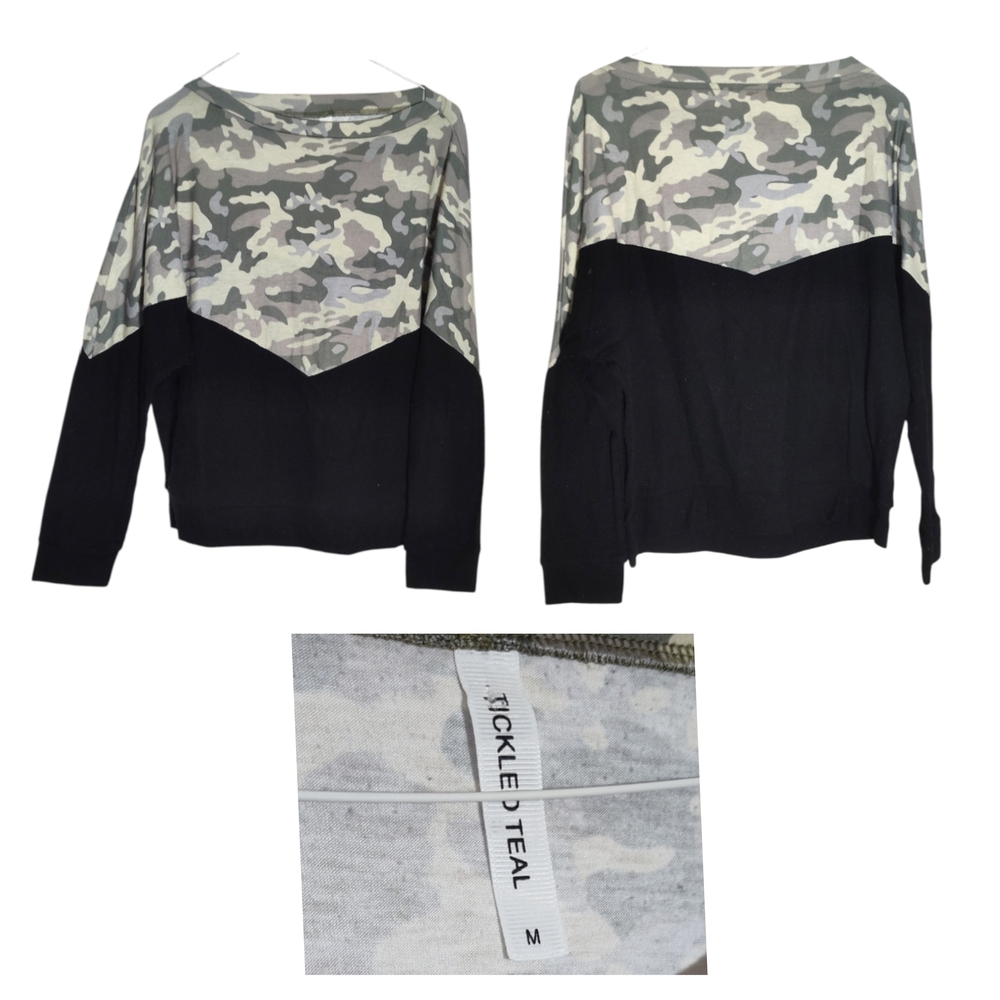 Tickled Teal Camouflage and Black Sweater